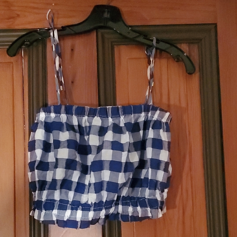 Chic Blue and White Checkered Crop Top